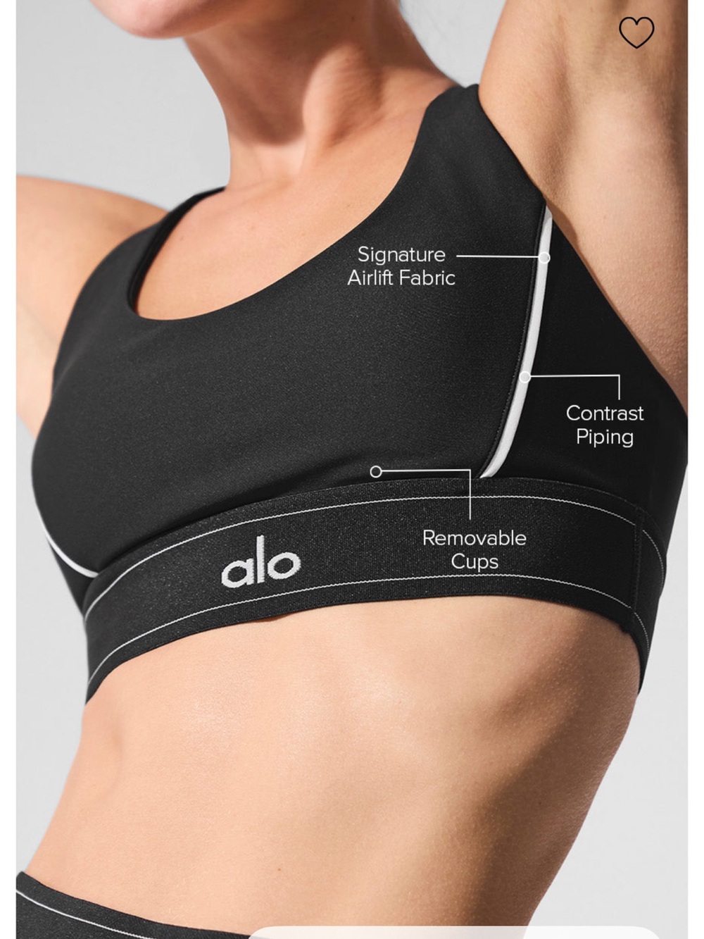 ALO Yoga Black Sports Bra with White Piping